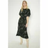 Oasis Mono Floral Printed Frill Detail Belted Midi Dress For Female