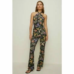 Oasis Slinky Jersey Palm Print Flare Trouser For Female