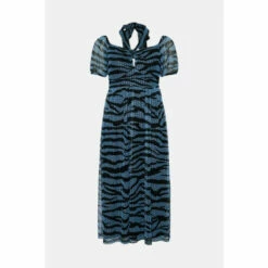 Oasis Dobby Mesh Zebra Bardot Tie Neck Midi Dress For Female -Oasis Sales Store unnamed file 2078