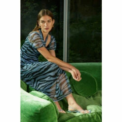 Oasis Dobby Mesh Zebra Bardot Tie Neck Midi Dress For Female -Oasis Sales Store unnamed file 2079