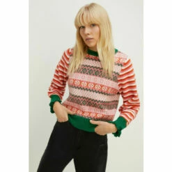 Oasis Fairisle And Stripe Detail Jumper For Female
