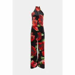 Oasis Floral Velvet Tie Neck Jumpsuit For Female -Oasis Sales Store unnamed file 2115