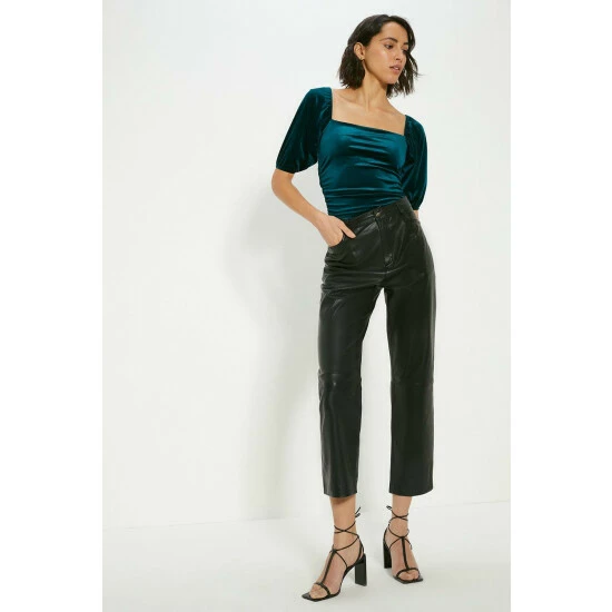Oasis Velvet Ruched Puff Sleeve Top For Female 4 Oasis Velvet Ruched Puff Sleeve Top For Female - Image 2