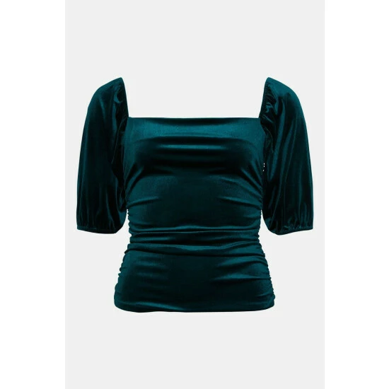 Oasis Velvet Ruched Puff Sleeve Top For Female 6 Oasis Velvet Ruched Puff Sleeve Top For Female - Image 4