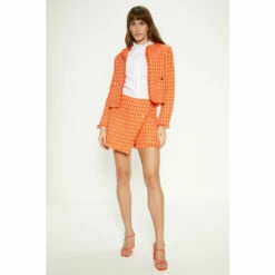 Oasis Check Tweed Fringed Skort For Female