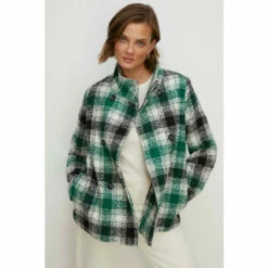 Oasis Check Collared Top Stitch Detail Short Coat For Female