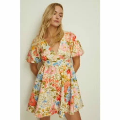 Oasis Pretty Floral Scuba Puff Sleeve Skater Dress For Female