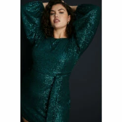 Oasis Plus Sequin Belted Crew Neck Shift Dress For Female