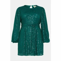 Oasis Plus Sequin Belted Crew Neck Shift Dress For Female -Oasis Sales Store unnamed file 2245