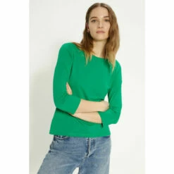 Oasis Essential Cotton 3/4 Sleeve Slash Neck Jersey Top For Female