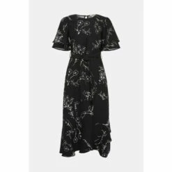 Oasis Mono Floral Printed Frill Detail Belted Midi Dress For Female -Oasis Sales Store unnamed file 23