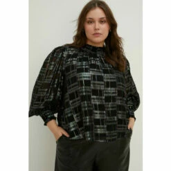 Oasis Plus Size High Neck Metallic Floral Blouse For Female -Oasis Sales Store unnamed file 2304