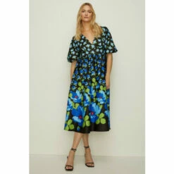 Oasis Petite Floral Puff Sleeve Scuba Midi Dress For Female