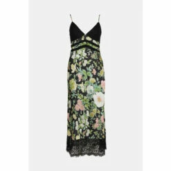 Oasis Garden Floral Lace Trim Satin Midi Dress For Female -Oasis Sales Store unnamed file 237