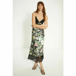 Oasis Garden Floral Lace Trim Satin Midi Dress For Female -Oasis Sales Store unnamed file 238