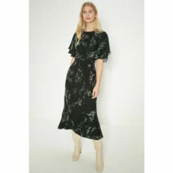 Oasis Mono Floral Printed Frill Detail Belted Midi Dress For Female -Oasis Sales Store unnamed file 24