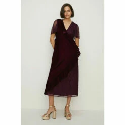Oasis Lace Mix Velvet Wrap Midi Dress For Female -Oasis Sales Store unnamed file 2424