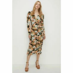 Oasis Bold Floral All Over Ruched Midi Dress For Female