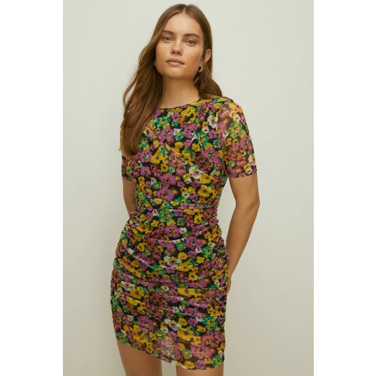 Oasis Floral Mesh Ruched Mini Dress For Female 3 Oasis Floral Mesh Ruched Mini Dress For Female