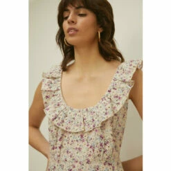 Oasis Petite Ruffle Scoop Neck Ditsy Broderie Dress For Female