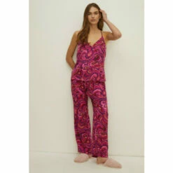 Oasis Bright Swirl Satin Cami Pj Set For Female