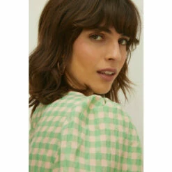Oasis Mint Check Puff Sleeve Tiered Smock Dress For Female -Oasis Sales Store unnamed file 2707