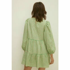 Oasis Mint Check Puff Sleeve Tiered Smock Dress For Female -Oasis Sales Store unnamed file 2708