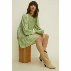 Oasis Mint Check Puff Sleeve Tiered Smock Dress For Female -Oasis Sales Store unnamed file 2710