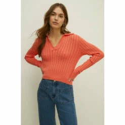Oasis Collared Cable Stitch Jumper For Female
