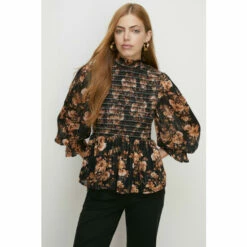 Oasis Shirred Shimmer Floral Top For Female