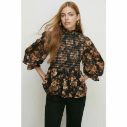 Oasis Shirred Shimmer Floral Top For Female -Oasis Sales Store unnamed file 2739