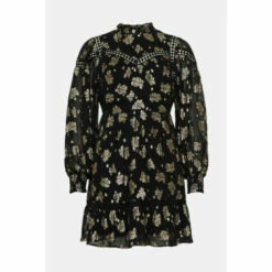 Oasis Petite Metallic Floral Jacquard Lace Trim Skater Dress For Female -Oasis Sales Store unnamed file 2750