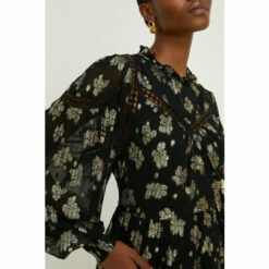 Oasis Petite Metallic Floral Jacquard Lace Trim Skater Dress For Female -Oasis Sales Store unnamed file 2751