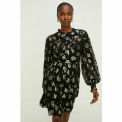 Oasis Petite Metallic Floral Jacquard Lace Trim Skater Dress For Female -Oasis Sales Store unnamed file 2752