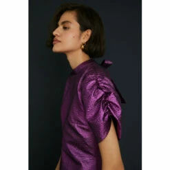 Oasis Foil Jacquard Puff Sleeve Bow Back Dress For Female -Oasis Sales Store unnamed file 2774