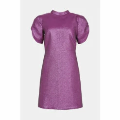 Oasis Foil Jacquard Puff Sleeve Bow Back Dress For Female -Oasis Sales Store unnamed file 2776