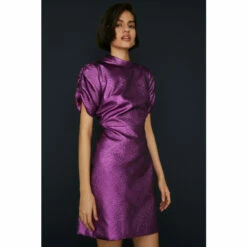 Oasis Foil Jacquard Puff Sleeve Bow Back Dress For Female -Oasis Sales Store unnamed file 2777