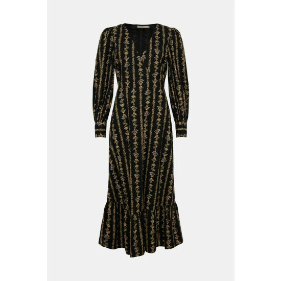 Oasis Stripe Floral Wrap Midi Dress For Female 6 Oasis Stripe Floral Wrap Midi Dress For Female - Image 4