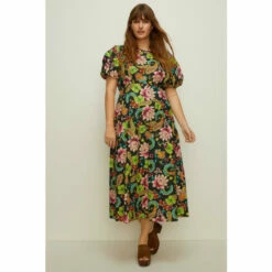 Oasis Plus Size Carnival Printed Puff Sleeve Dress For Female