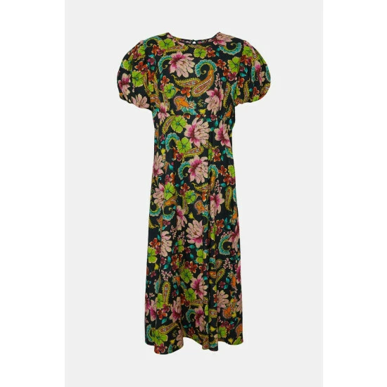 Oasis Plus Size Carnival Printed Puff Sleeve Dress For Female 6 Oasis Plus Size Carnival Printed Puff Sleeve Dress For Female - Image 4