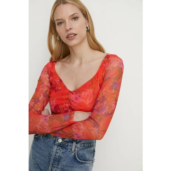 Oasis Floral Mesh Gauged Front Top For Female 4 Oasis Floral Mesh Gauged Front Top For Female - Image 2