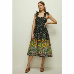 Oasis Petite Fruit Daisy Border Tie Scallop Dress For Female