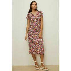 Oasis Slinky Jersey Floral Keyhole Front Midi Dress For Female
