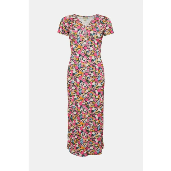 Oasis Slinky Jersey Floral Keyhole Front Midi Dress For Female 6 Oasis Slinky Jersey Floral Keyhole Front Midi Dress For Female - Image 4