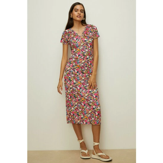 Oasis Slinky Jersey Floral Keyhole Front Midi Dress For Female 7 Oasis Slinky Jersey Floral Keyhole Front Midi Dress For Female - Image 5