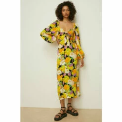 Oasis Petite Graphic Floral Tie Front Midi Dress For Female
