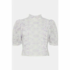 Oasis Contrast Lilac Cotton Broderie Ruffle Top For Female -Oasis Sales Store unnamed file 2863