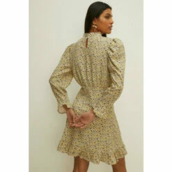 Oasis Floral Frill Neck Puff Sleeve Crinkle Dress For Female -Oasis Sales Store unnamed file 2867