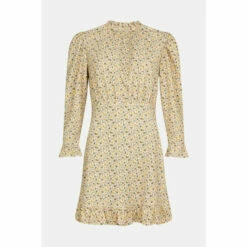 Oasis Floral Frill Neck Puff Sleeve Crinkle Dress For Female -Oasis Sales Store unnamed file 2868