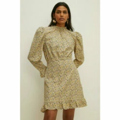Oasis Floral Frill Neck Puff Sleeve Crinkle Dress For Female -Oasis Sales Store unnamed file 2869